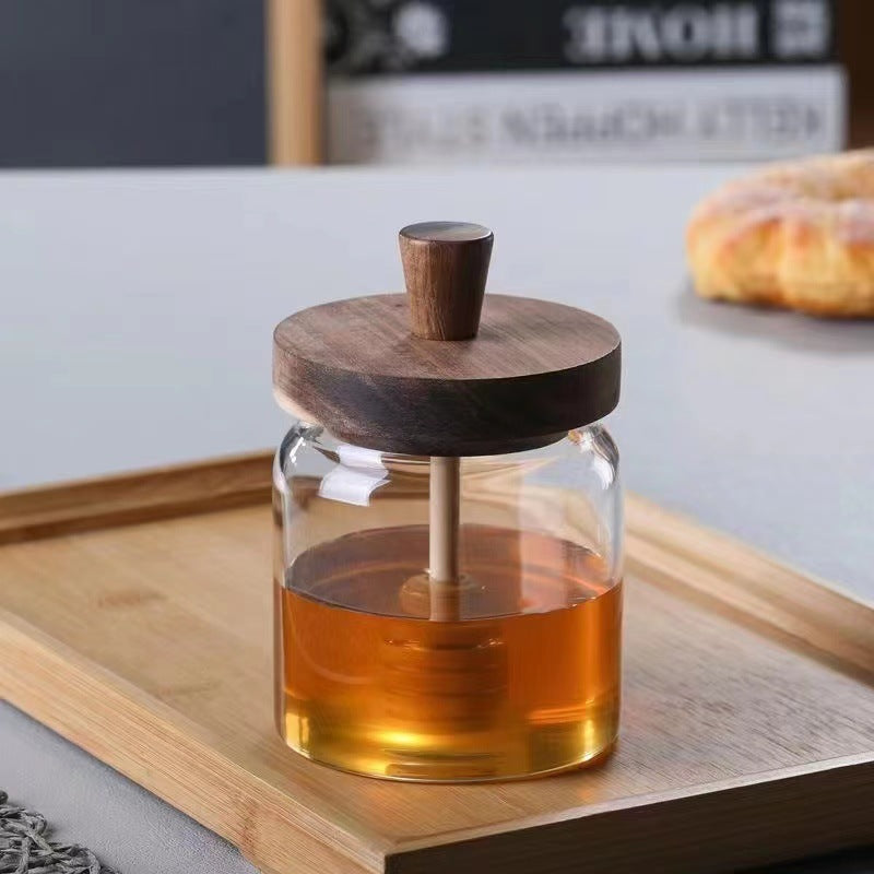 Borosilicate Glass Honey Pot Acacia Wooden Lid Storage Tank