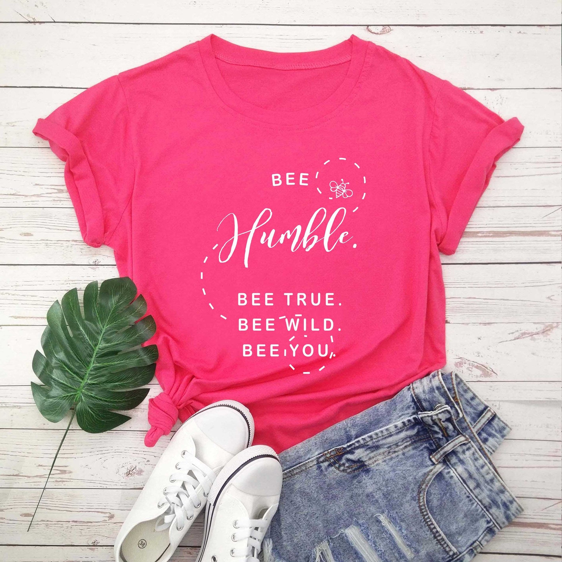 Bee print short sleeve round neck T-shirt