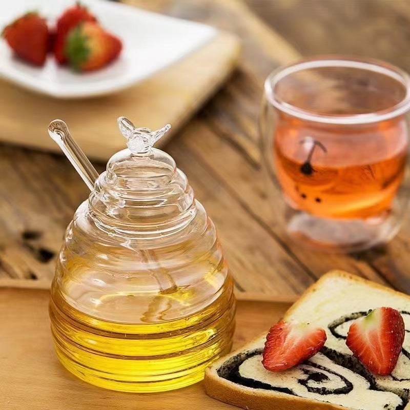 Borosilicate Cute Delicate Transparent Glass Bee Shape Jam Jar Storage Tank With Lid