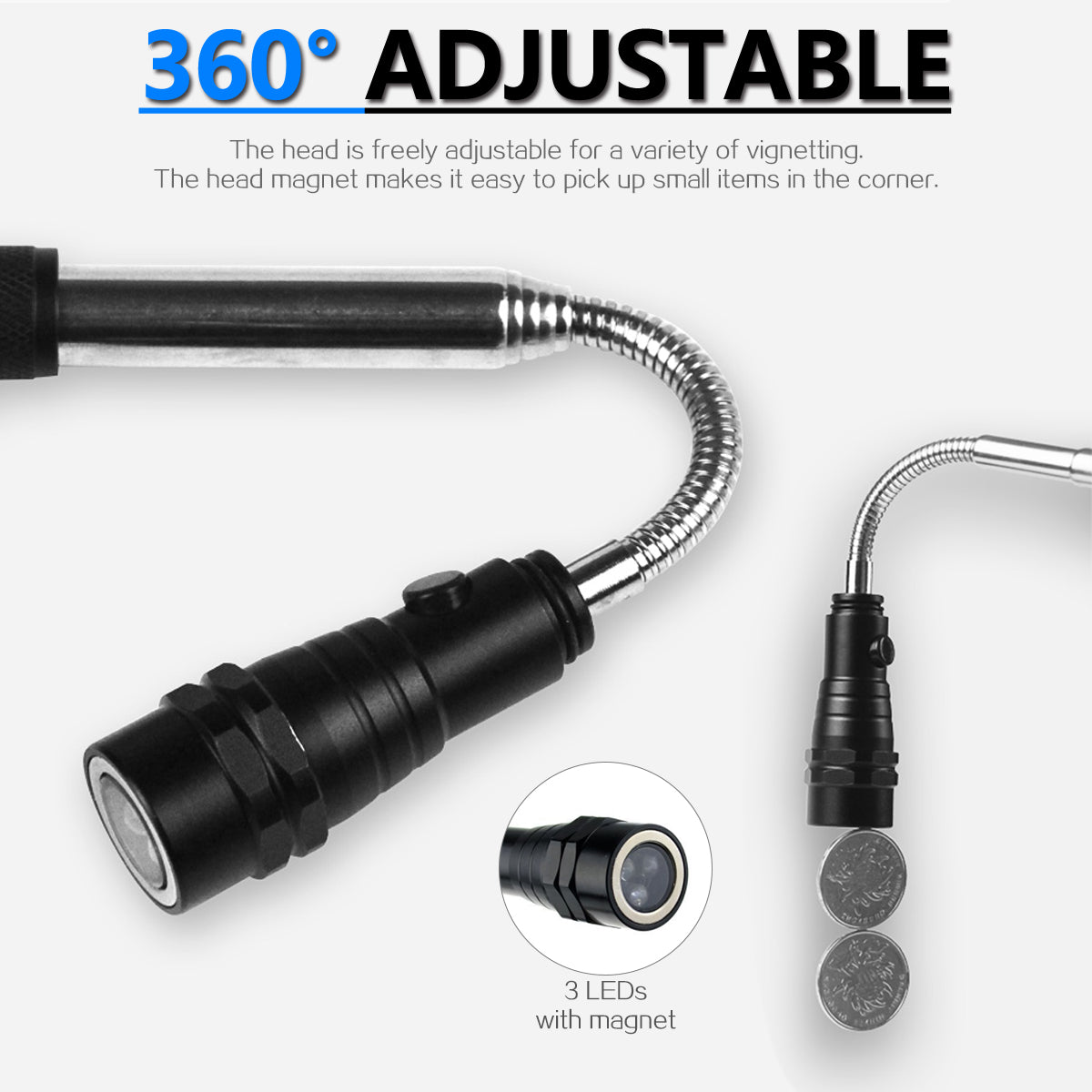 Flashlight Telescopic Rotating Aluminum Alloy LED Magnet To Pick Up Work Light
