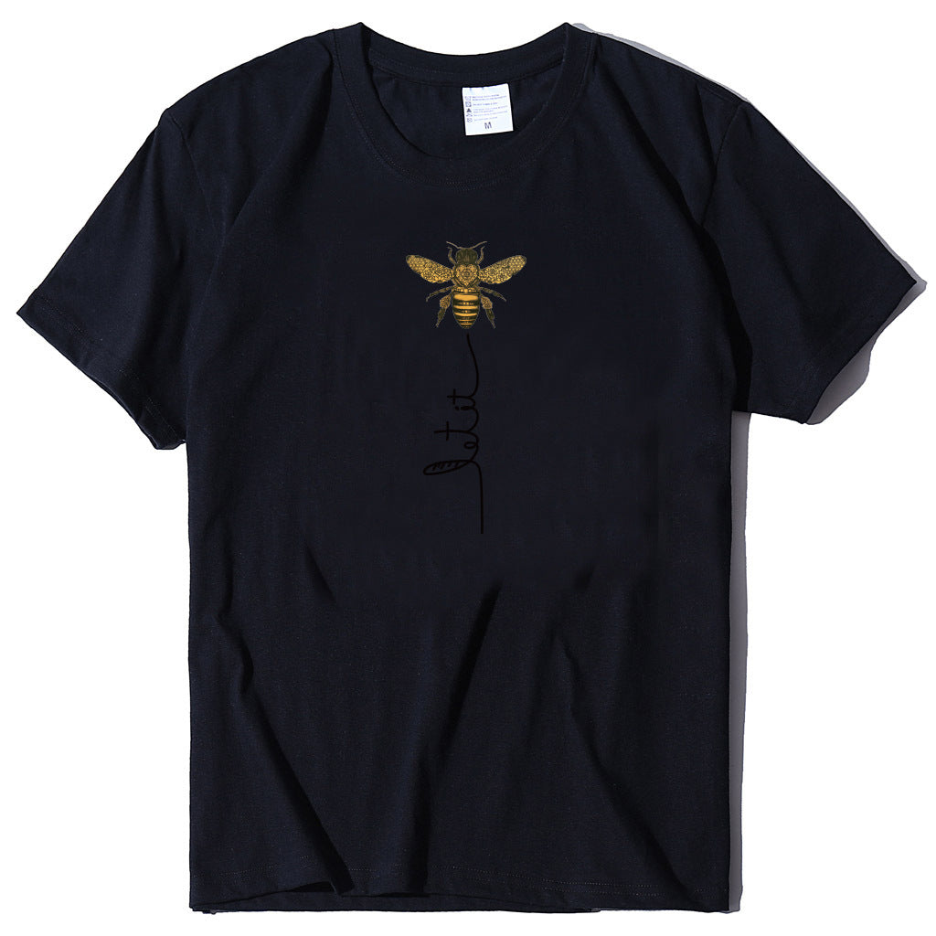 Summer bee print short sleeve women's T-shirt