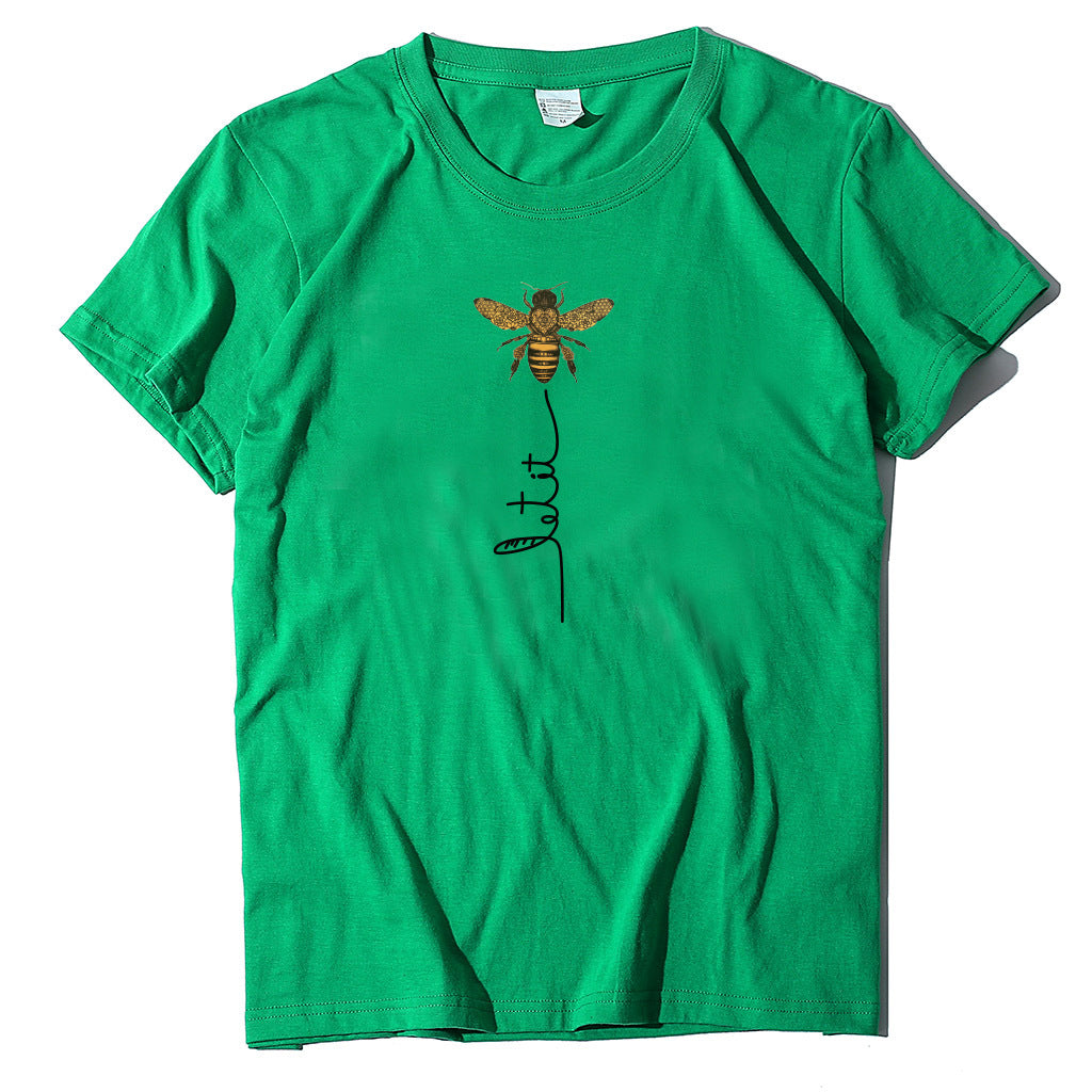 Summer bee print short sleeve women's T-shirt
