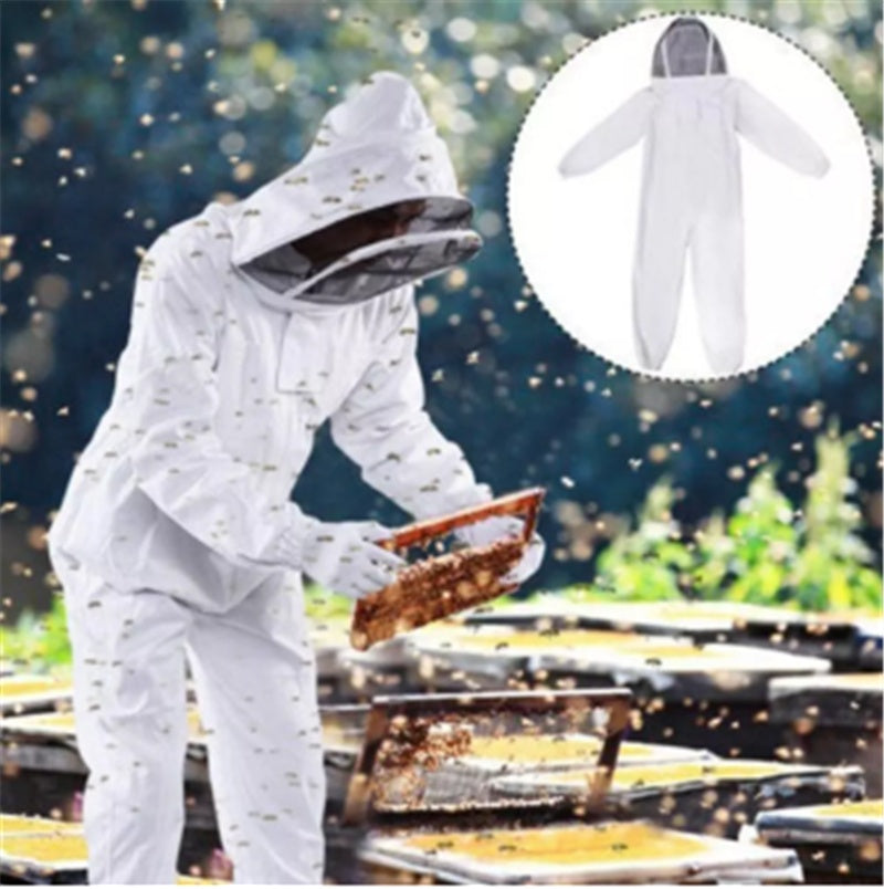 White Bee-proof Thickened One-piece Cotton Bee Protective Clothing
