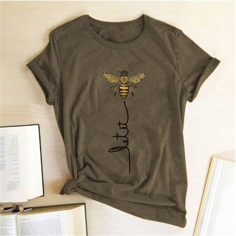 Summer bee print short sleeve women's T-shirt