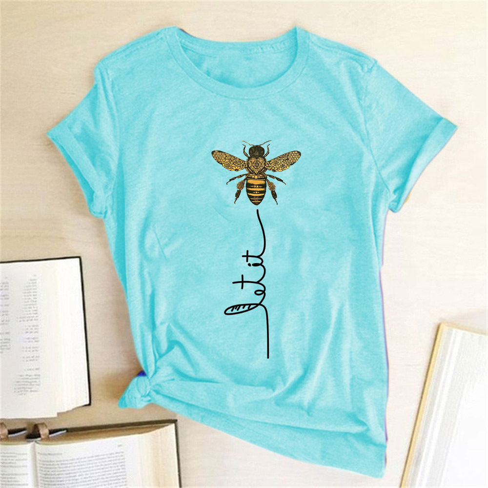 Summer bee print short sleeve women's T-shirt