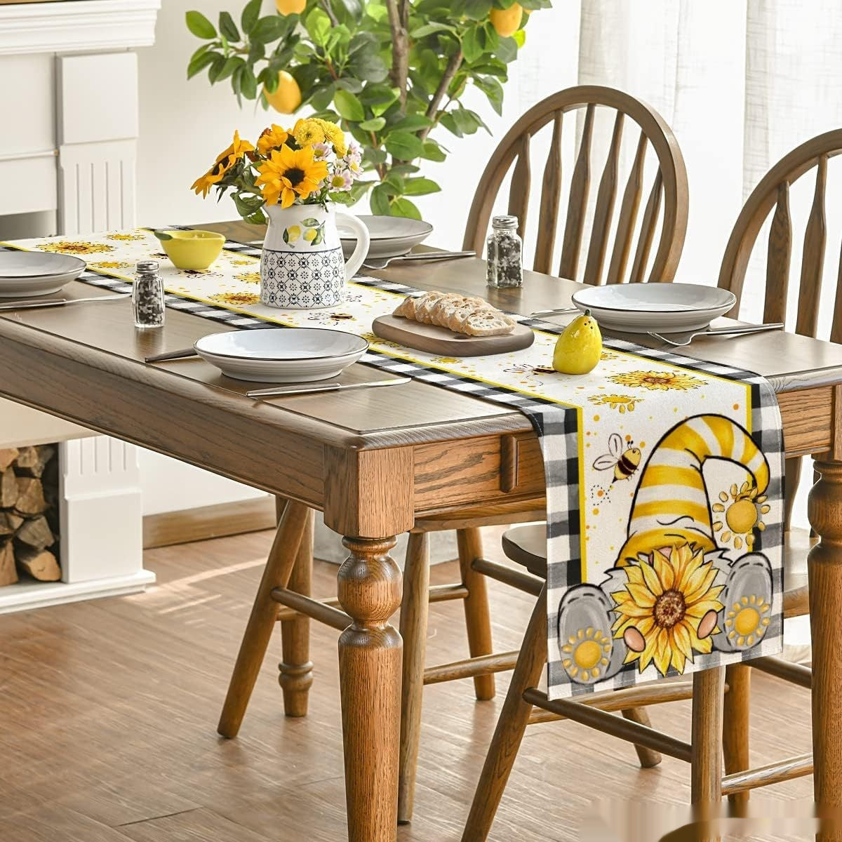 Dwarf Sunflower Bee Printing Table Runner Home Kitchen Table Cloth Entrance Entrance Entrance Tablecloth Wholesale