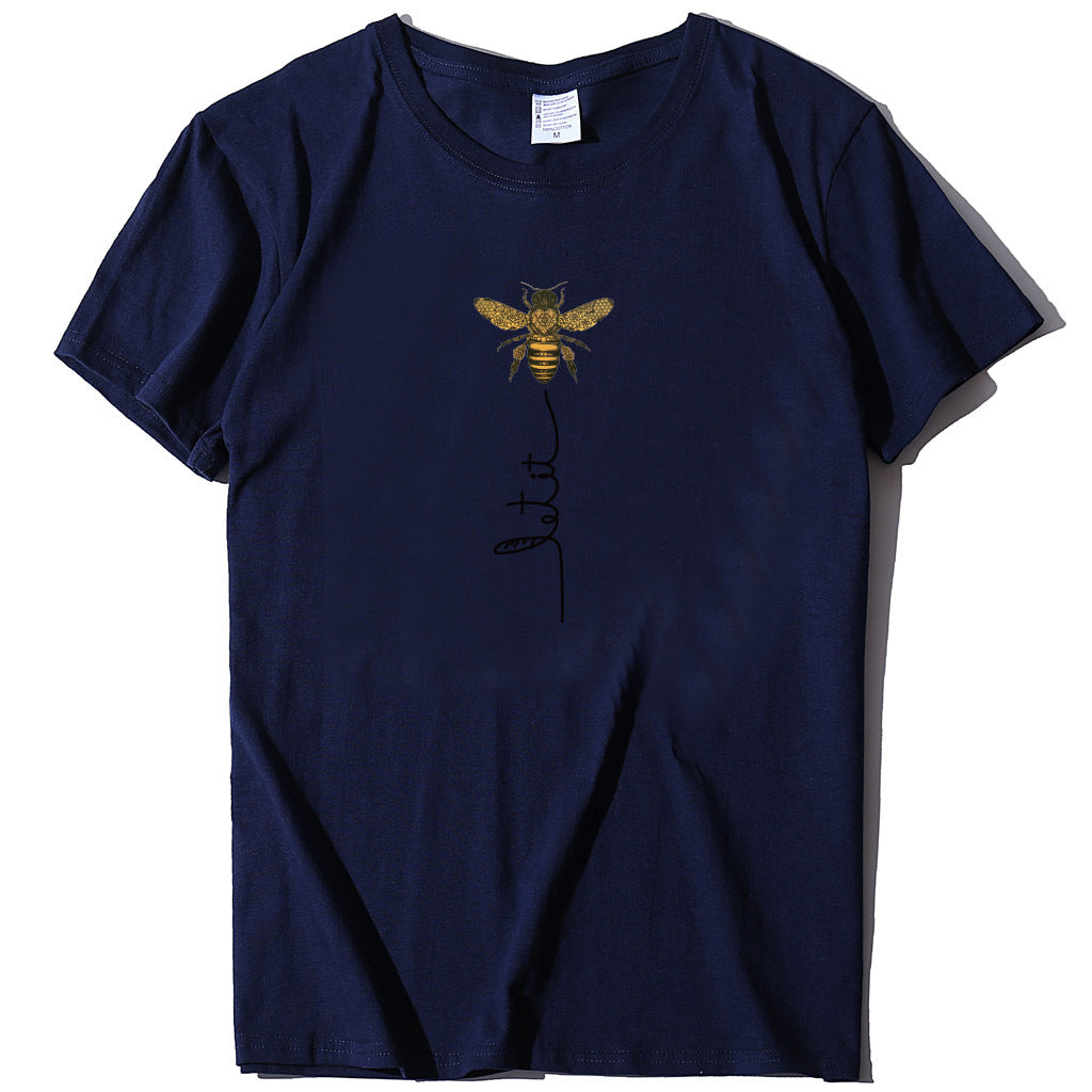 Summer bee print short sleeve women's T-shirt