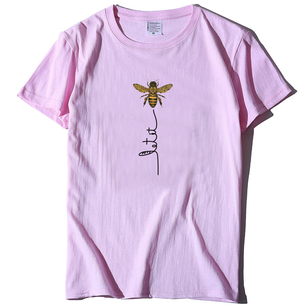 Summer bee print short sleeve women's T-shirt