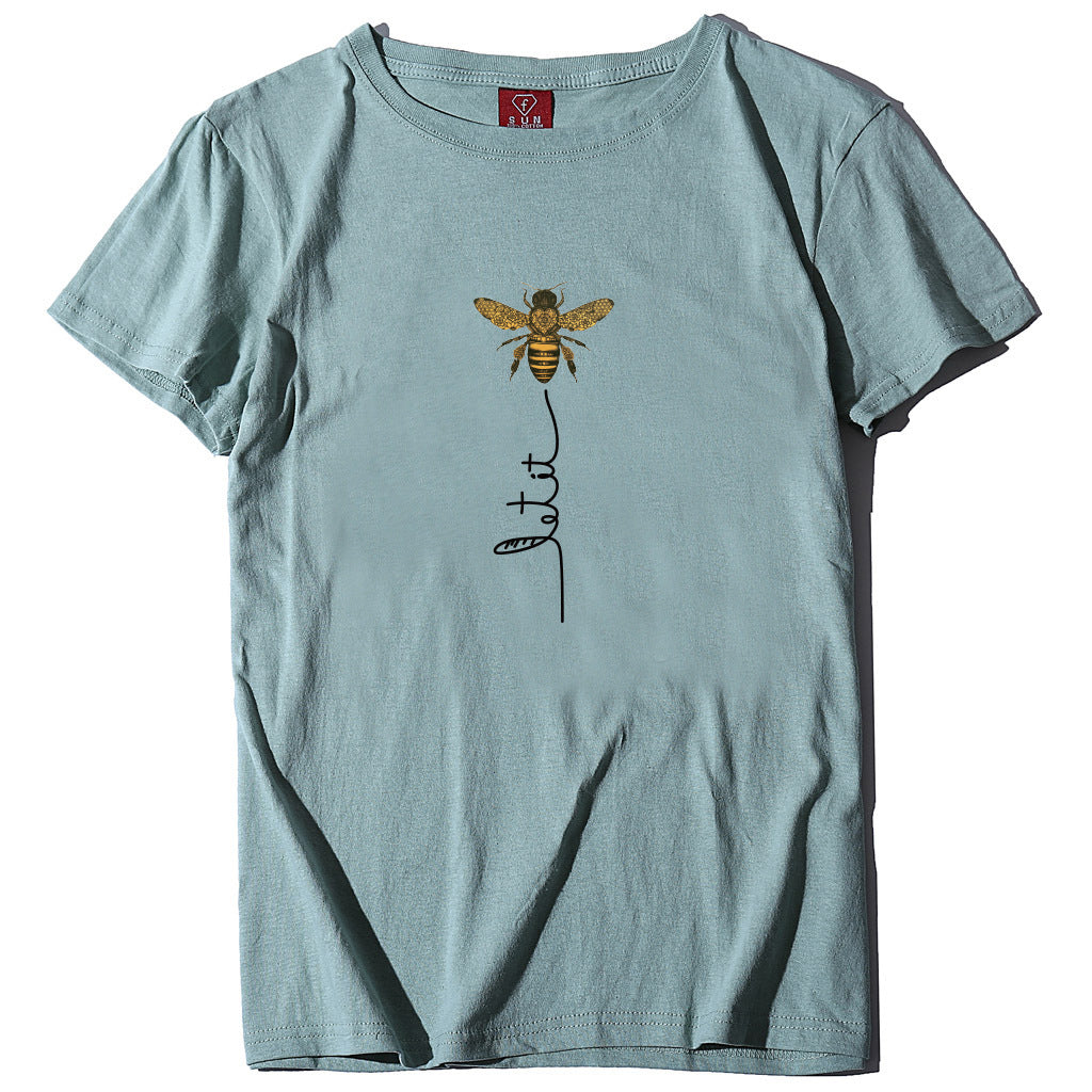 Summer bee print short sleeve women's T-shirt