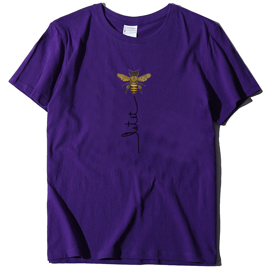 Summer bee print short sleeve women's T-shirt