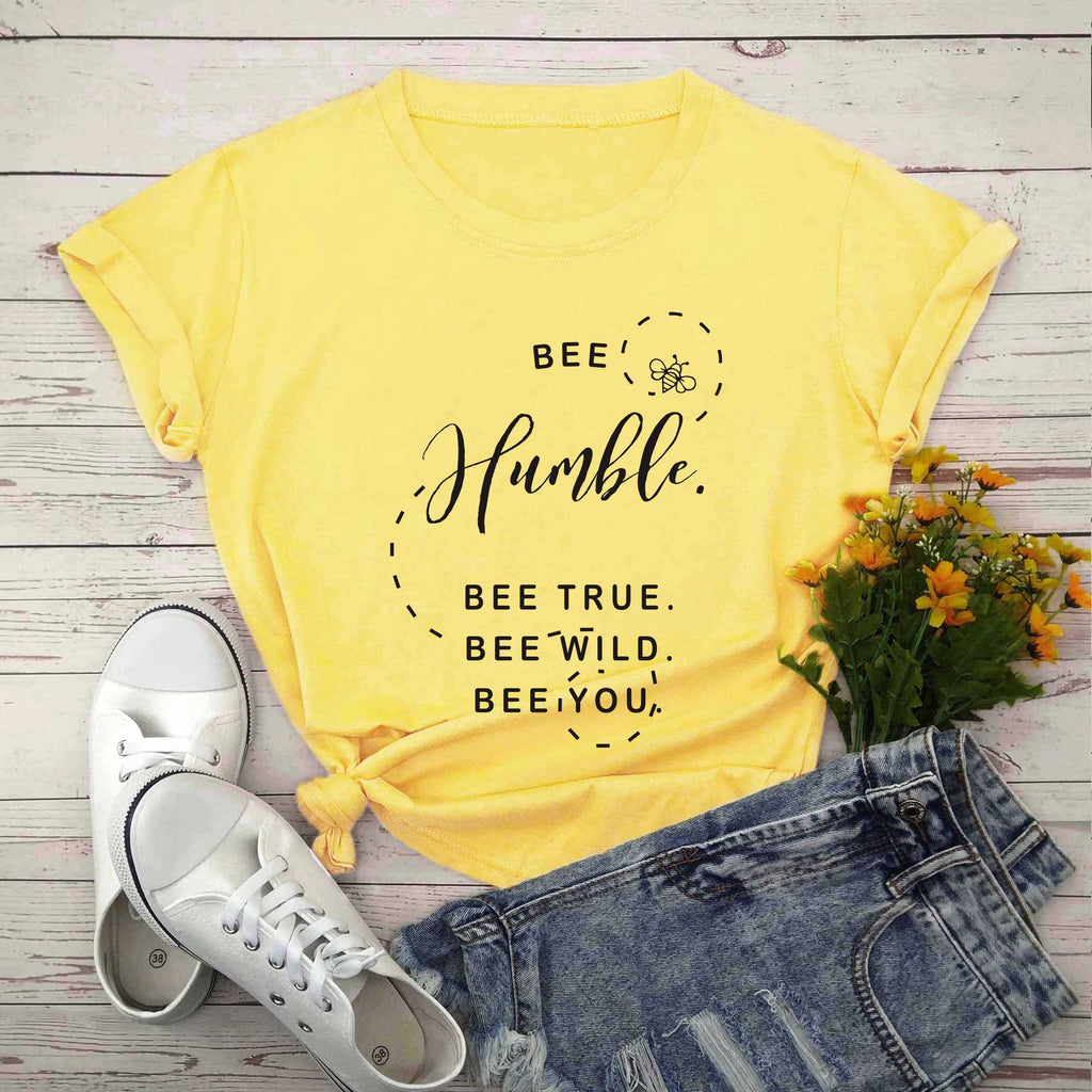 Bee print short sleeve round neck T-shirt