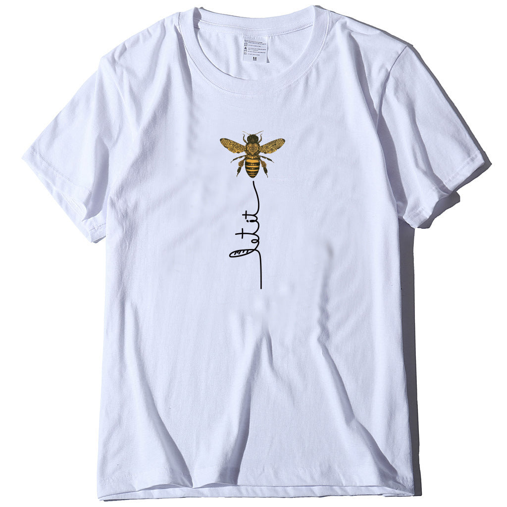 Summer bee print short sleeve women's T-shirt