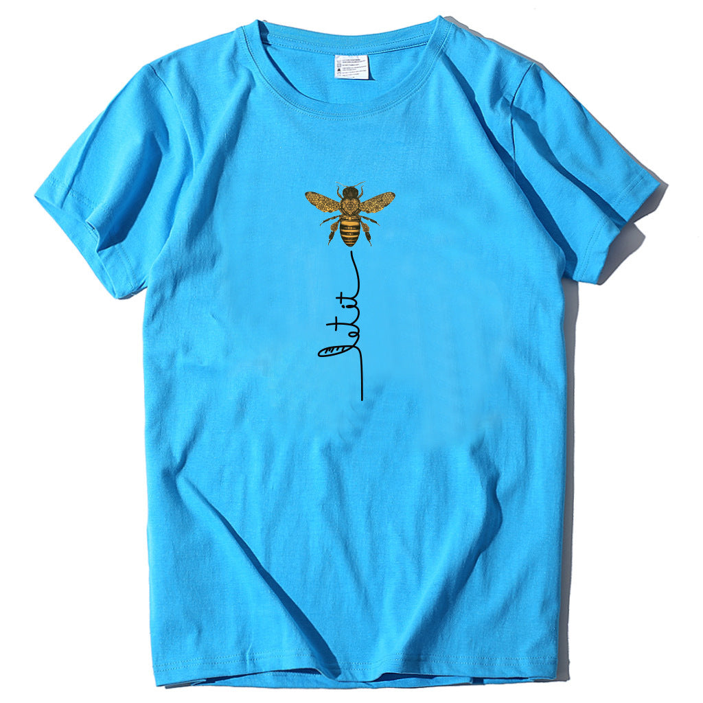 Summer bee print short sleeve women's T-shirt
