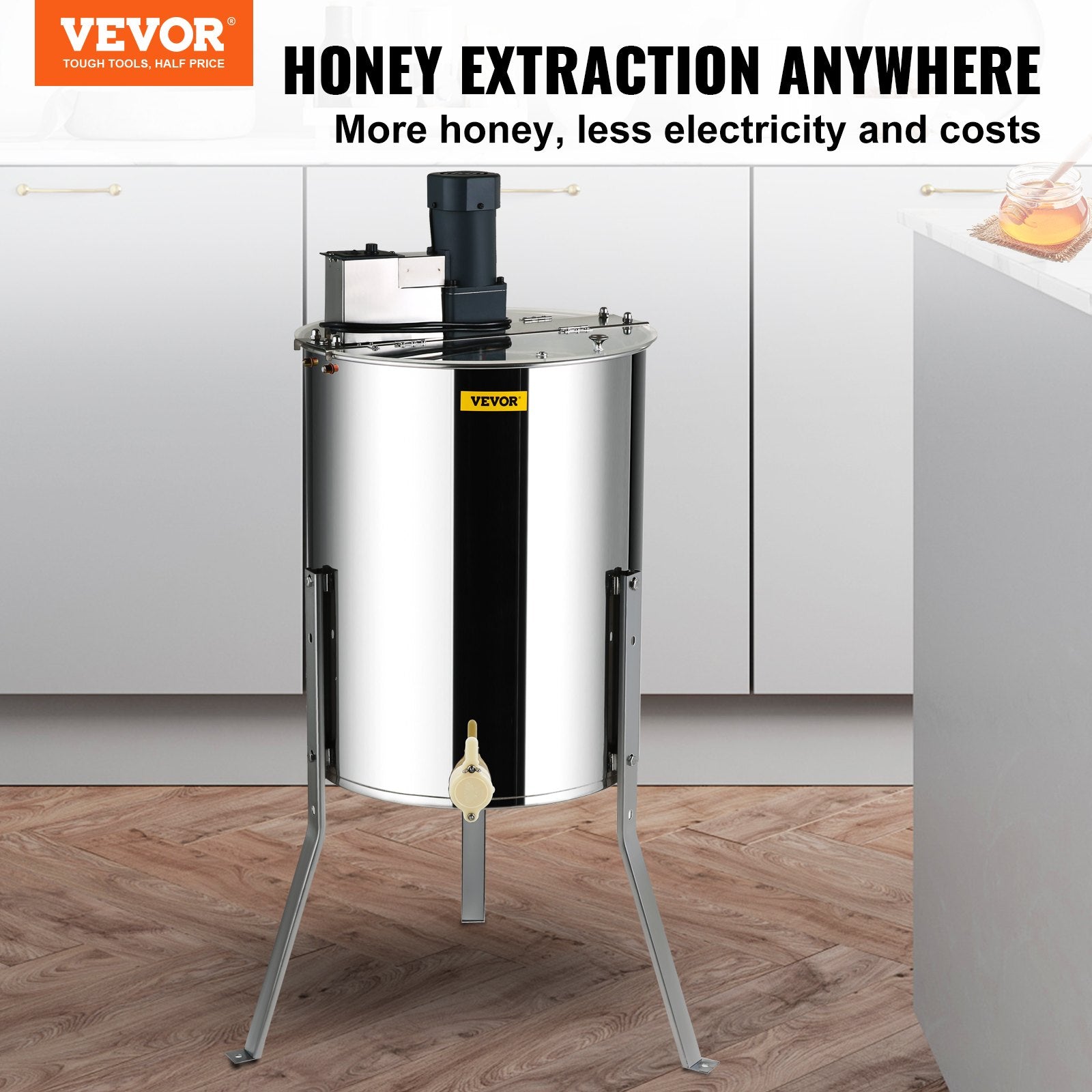 VEVOR Electric Honey Extractor,  Frames Honey Spinner Extractor, Stainless Steel Beekeeping Extraction, Apiary Centrifuge Equipment With Height Adjustable Stand, Honeycomb Drum Spinner With Lid