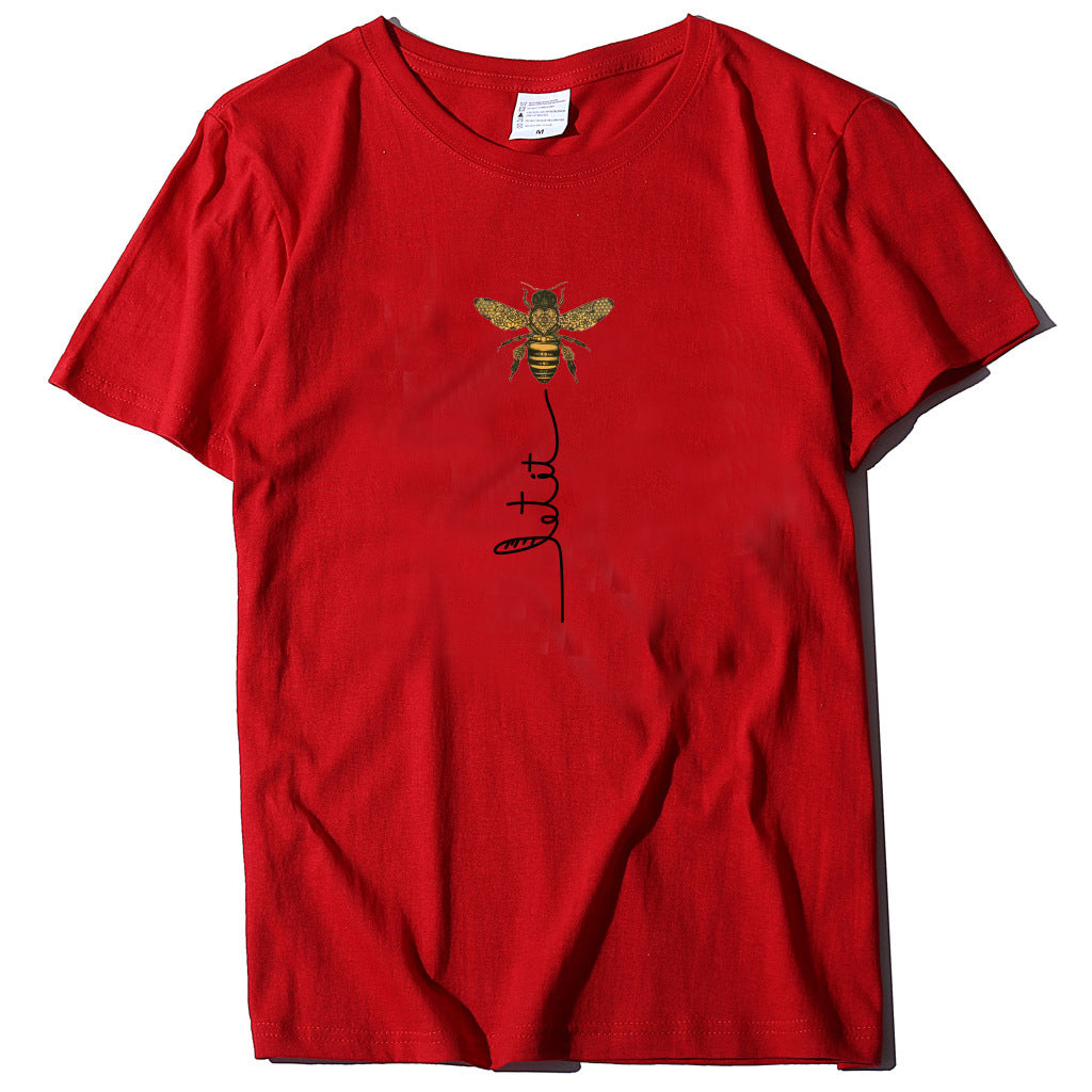 Summer bee print short sleeve women's T-shirt