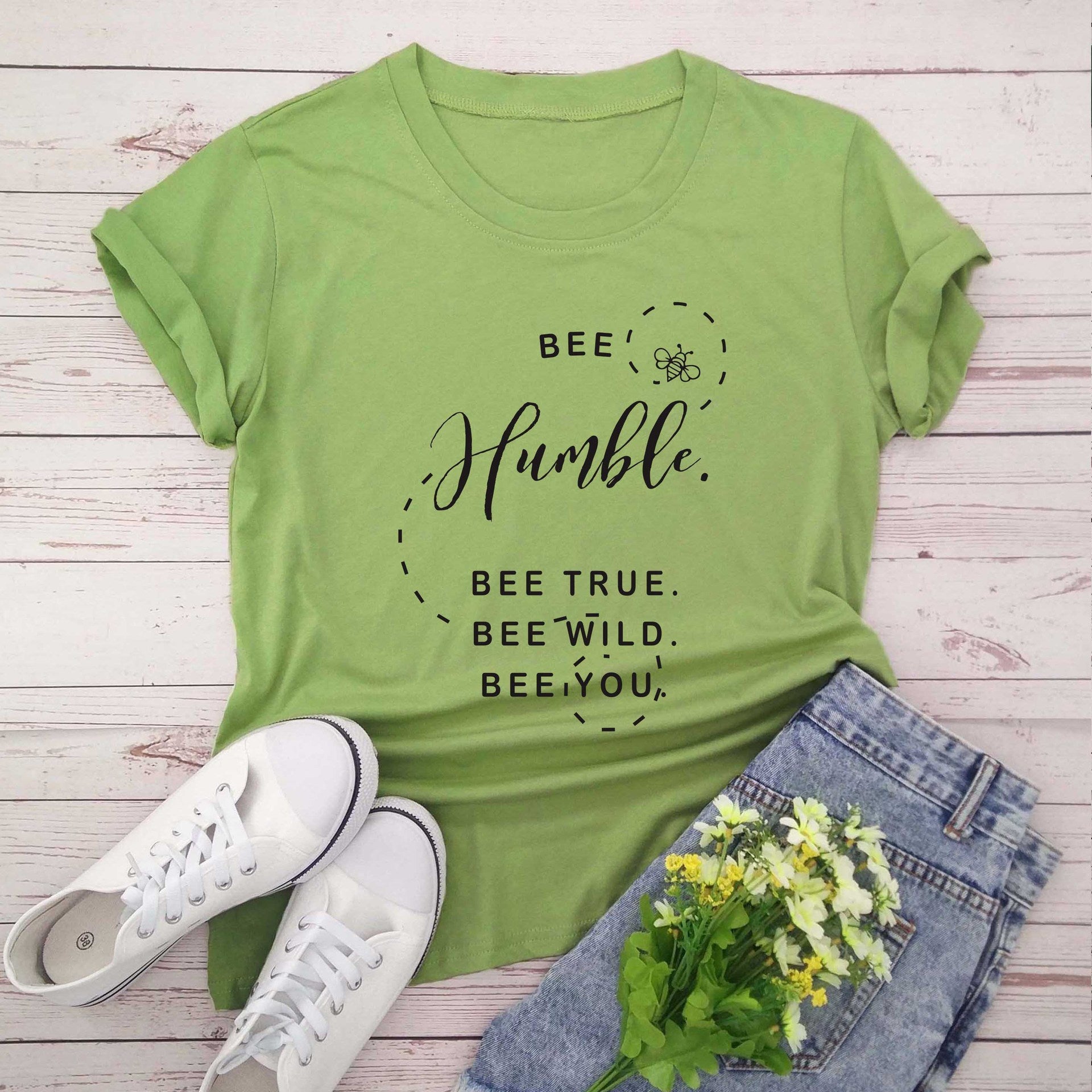 Bee print short sleeve round neck T-shirt