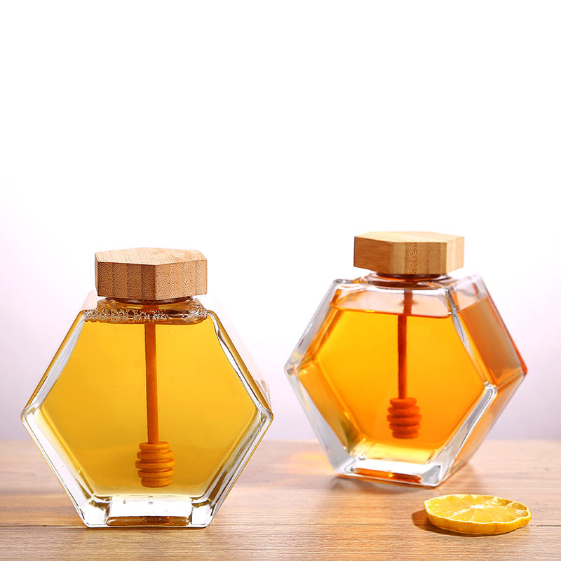 Hexagonal High-grade Flat Square Glass Honey Jar