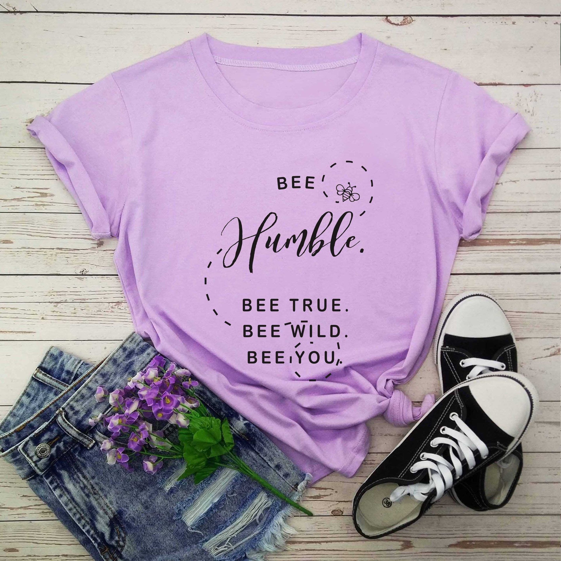 Bee print short sleeve round neck T-shirt