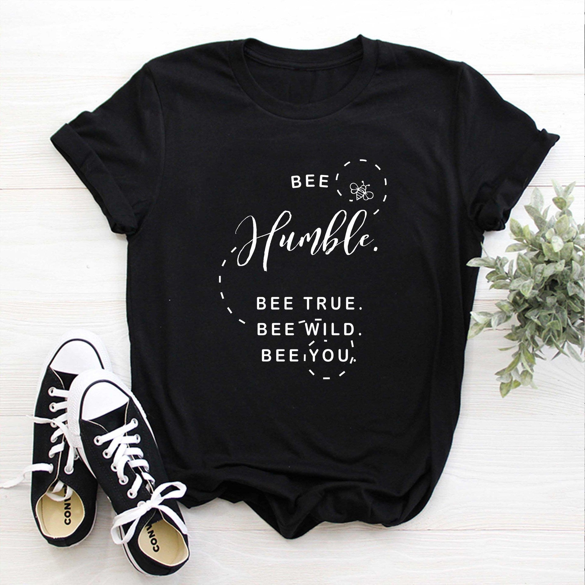 Bee print short sleeve round neck T-shirt