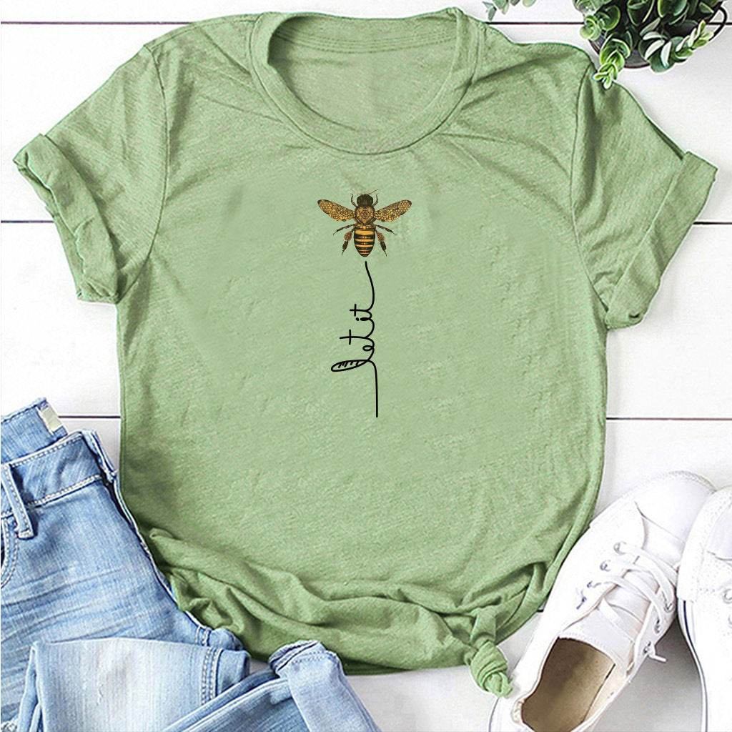 Summer bee print short sleeve women's T-shirt
