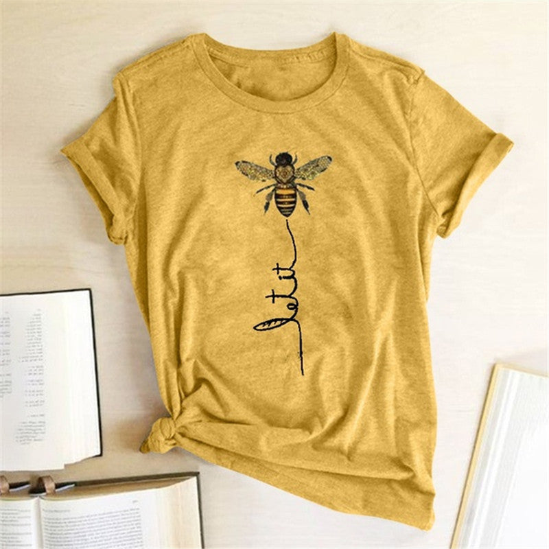 Summer bee print short sleeve women's T-shirt