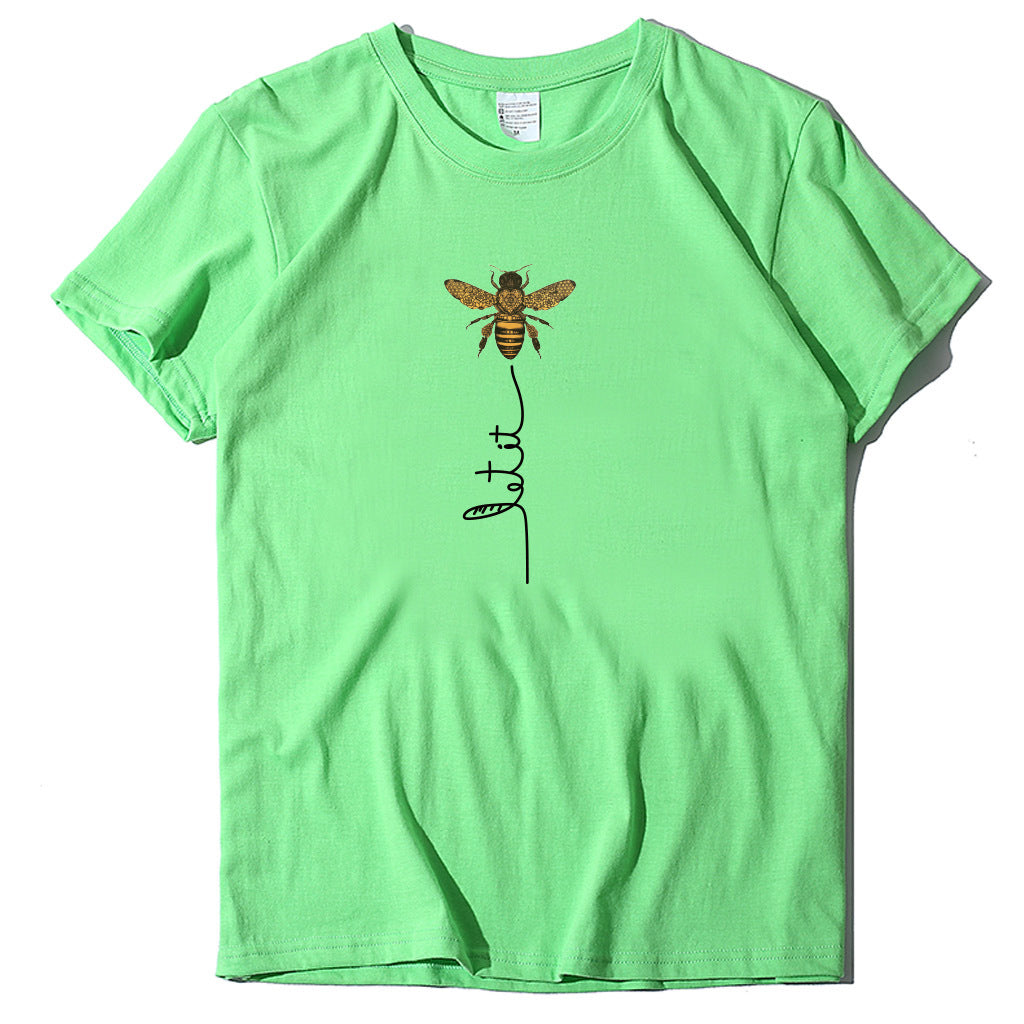 Summer bee print short sleeve women's T-shirt
