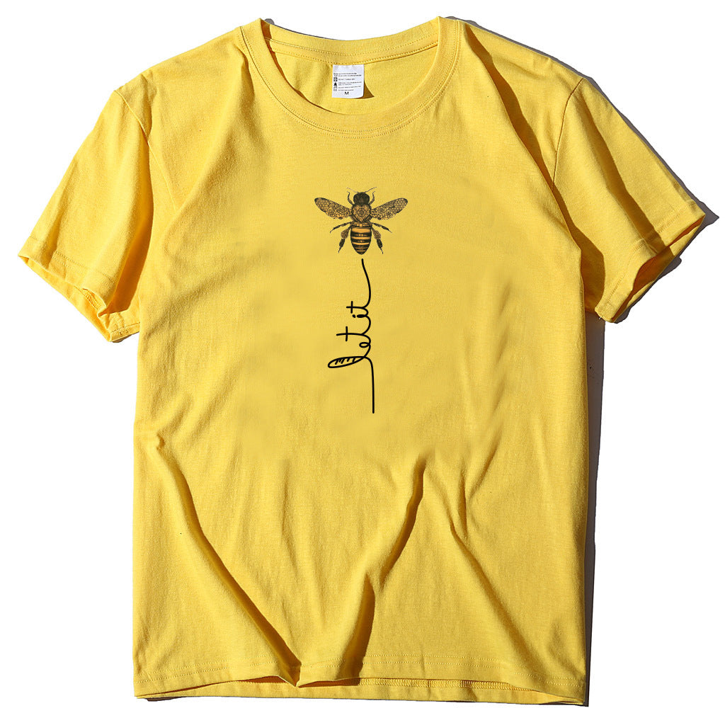 Summer bee print short sleeve women's T-shirt