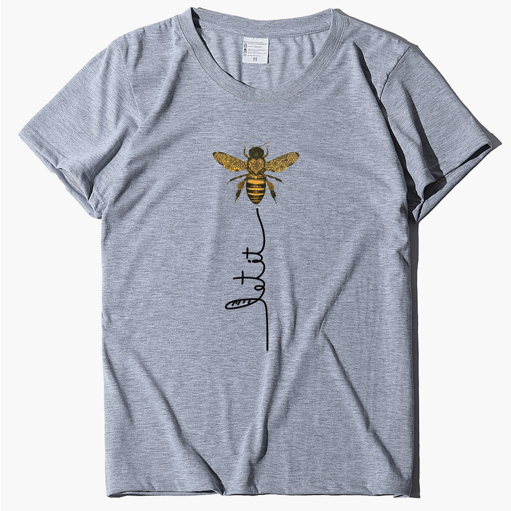Summer bee print short sleeve women's T-shirt