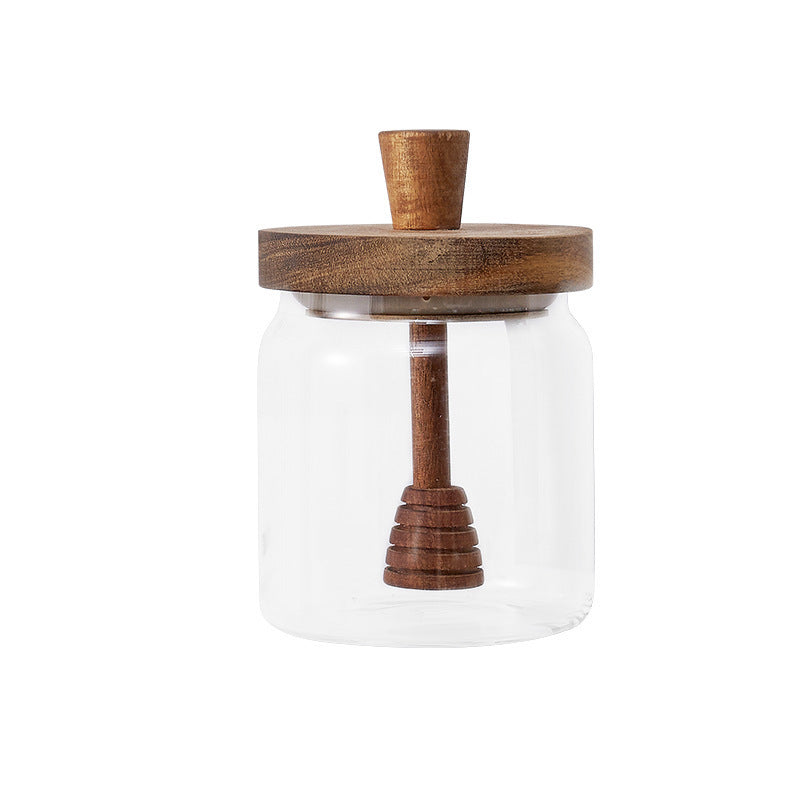 Borosilicate Glass Honey Pot Acacia Wooden Lid Storage Tank