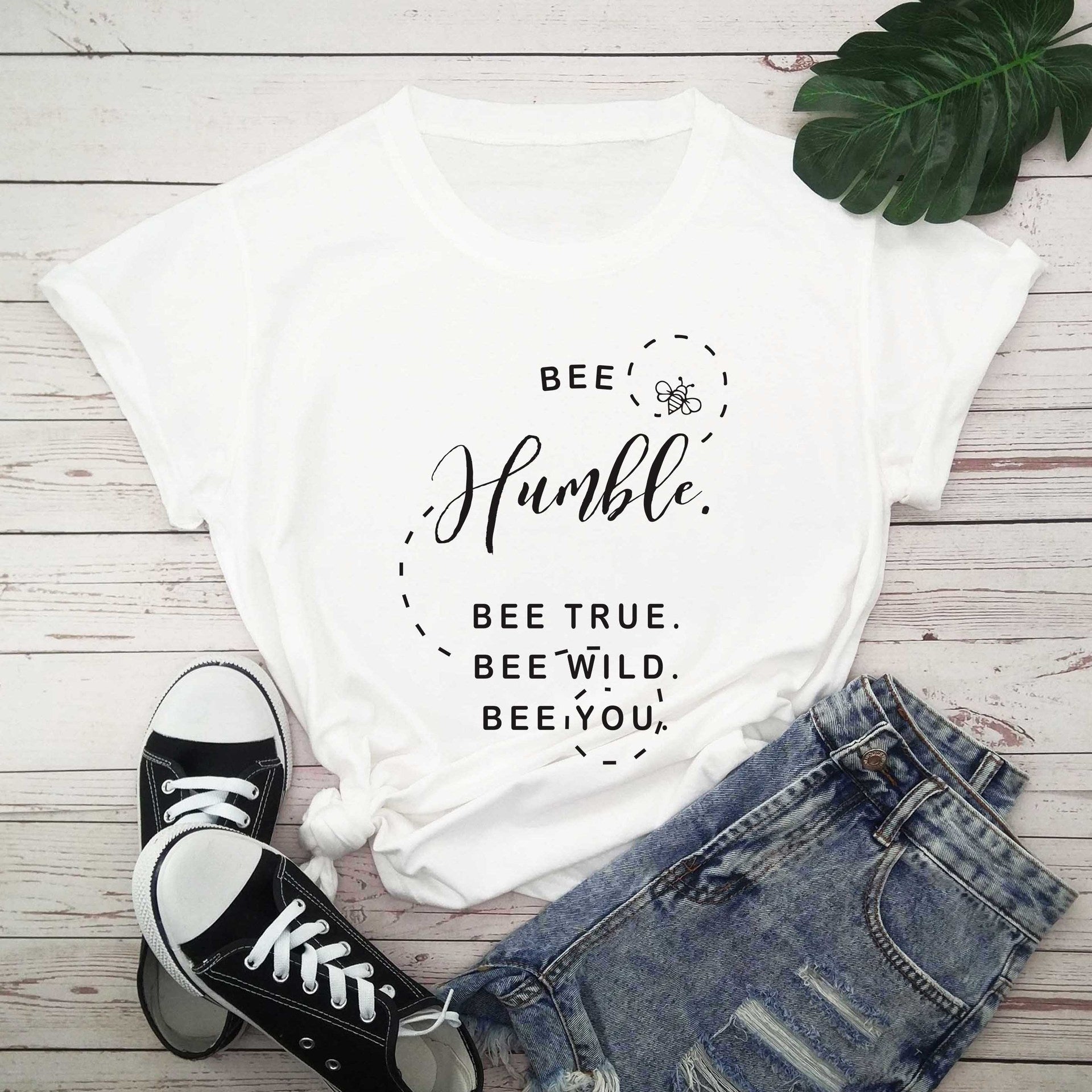 Bee print short sleeve round neck T-shirt