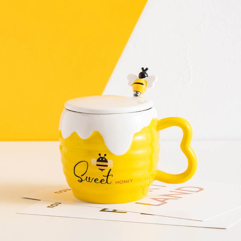 Creative Ceramic Cup With Lid Cartoon Cute Bee