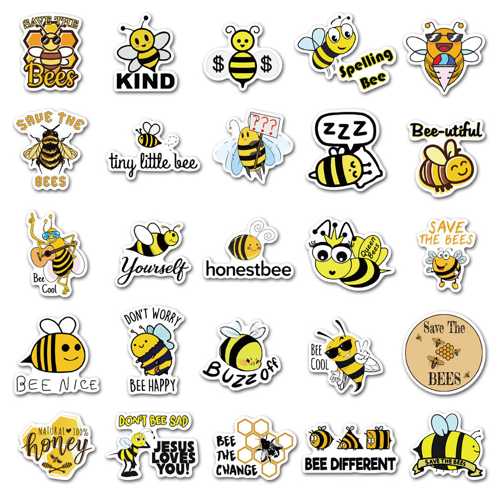 50 Cartoon Bee Graffiti Stickers Waterproof