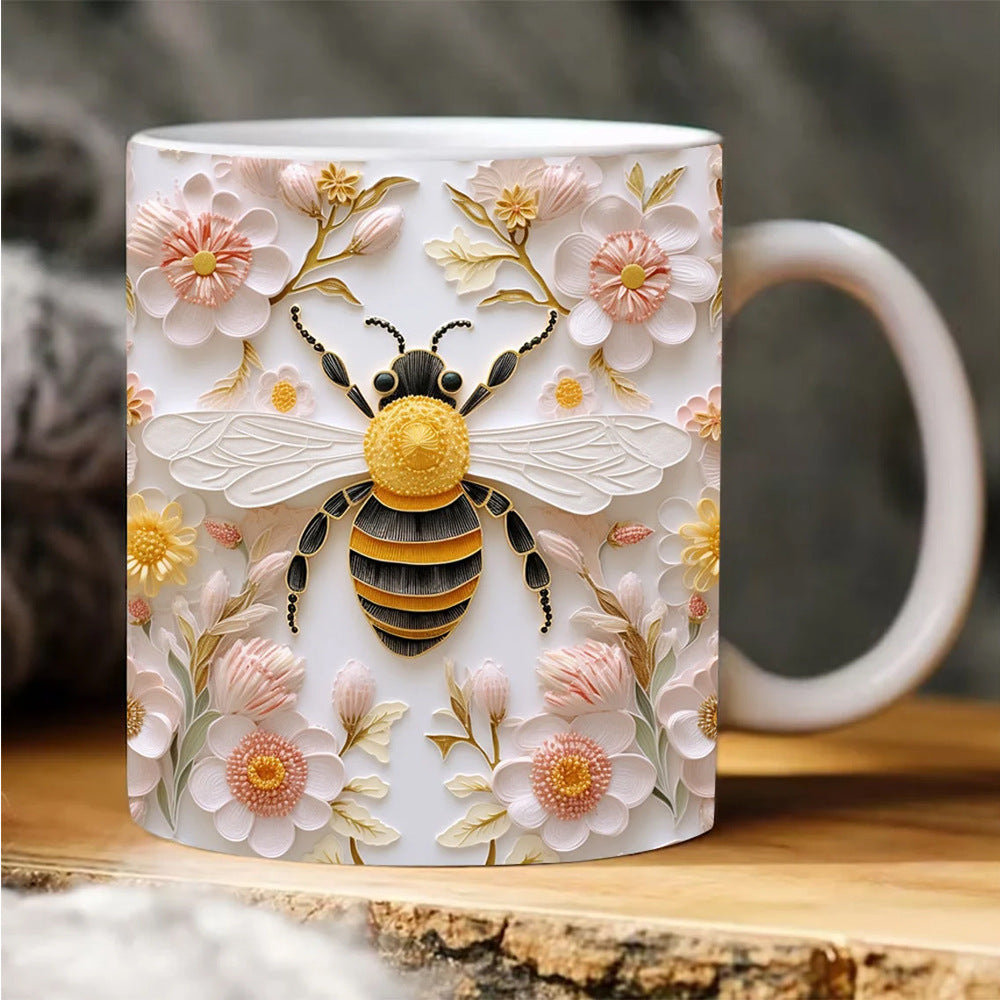 3D Bee Pattern Ceramic Coffee Mug