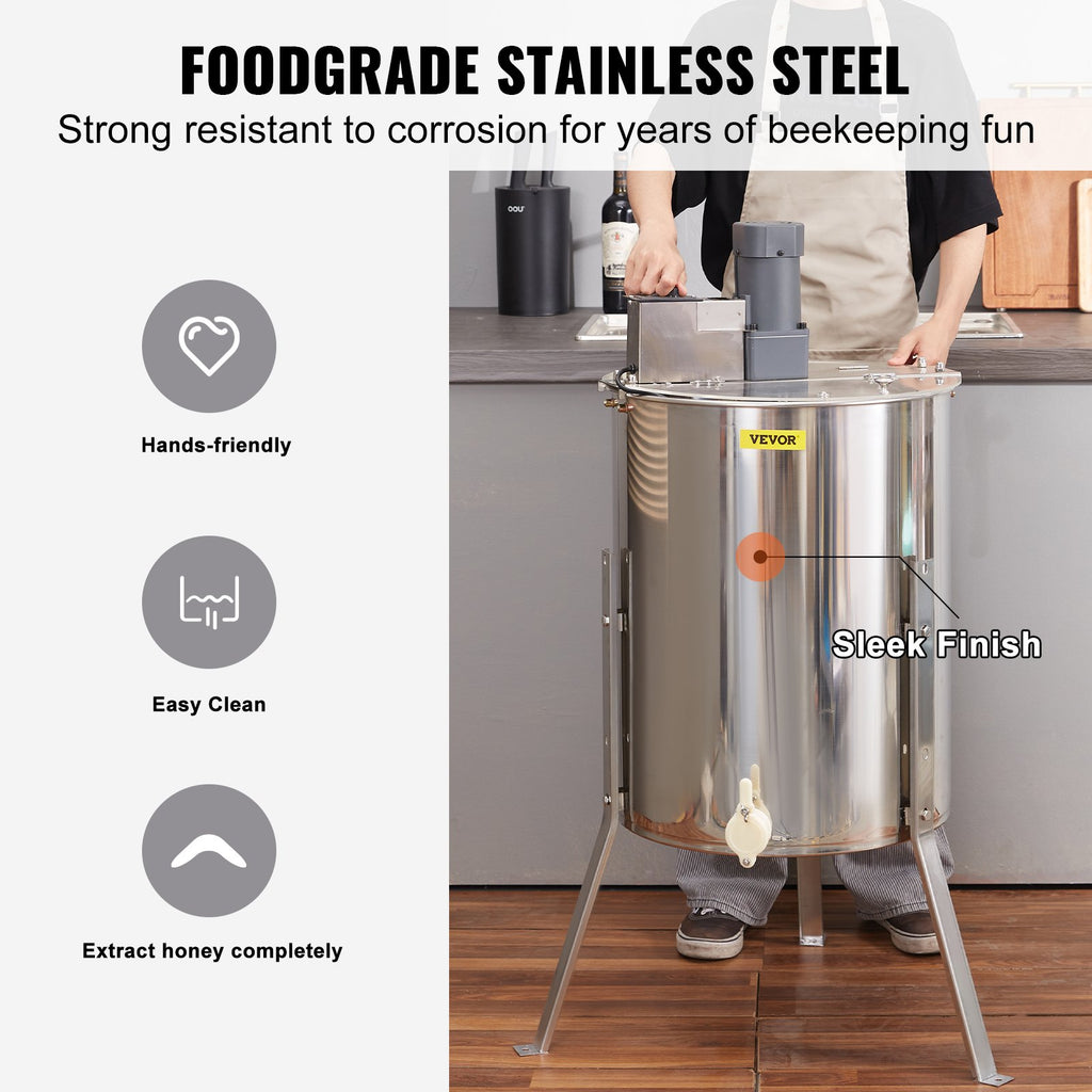 VEVOR Electric Honey Extractor,  Frames Honey Spinner Extractor, Stainless Steel Beekeeping Extraction, Apiary Centrifuge Equipment With Height Adjustable Stand, Honeycomb Drum Spinner With Lid
