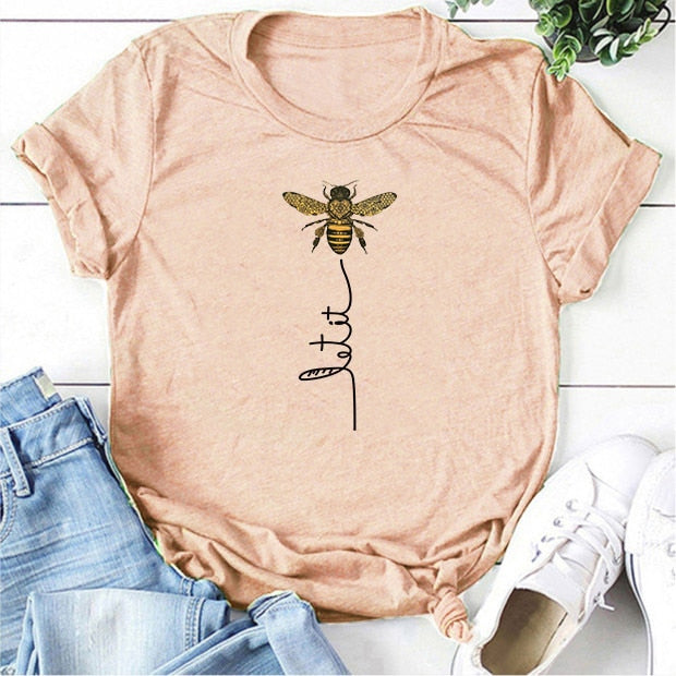 Summer bee print short sleeve women's T-shirt