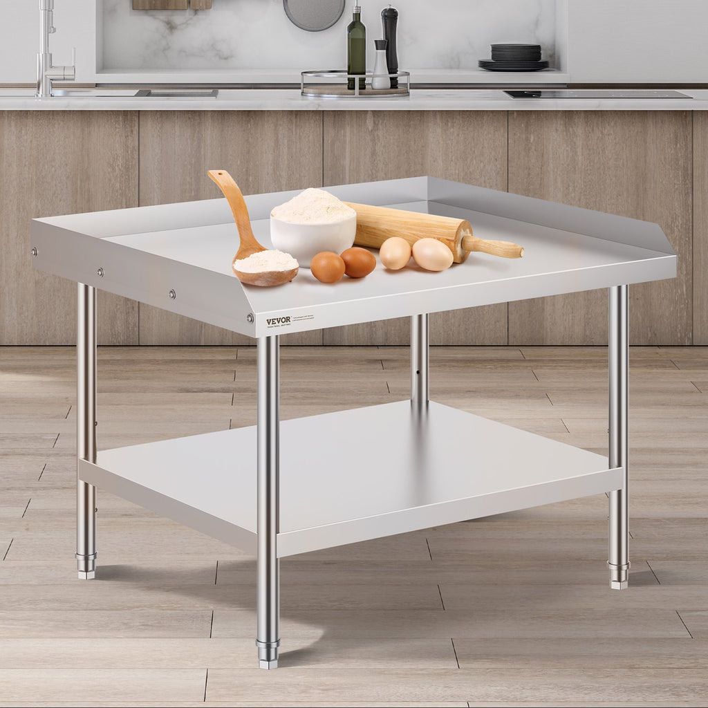 Stainless Steel Work Table, 30 X 36 X 26 Inch Commercial Food Prep Worktable, 3-Sided Backsplash Heavy Duty Prep Worktable, Metal Work Table With Adjustable Height For Restaurant Home Hotel