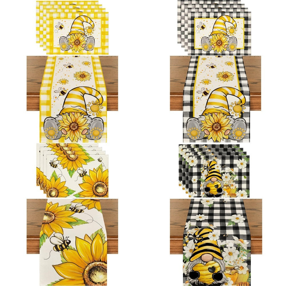 Dwarf Sunflower Bee Printing Table Runner Home Kitchen Table Cloth Entrance Entrance Entrance Tablecloth Wholesale