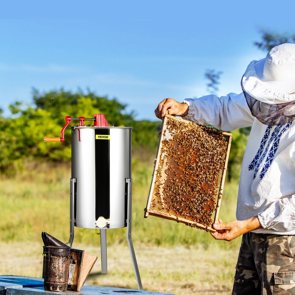 Manual Honey Extractor,  Frames Honey Spinner Extractor, Stainless Steel Beekeeping Extraction, Honeycomb Drum Spinner With Lid, Apiary Centrifuge Equipment With Height Adjustable Stand