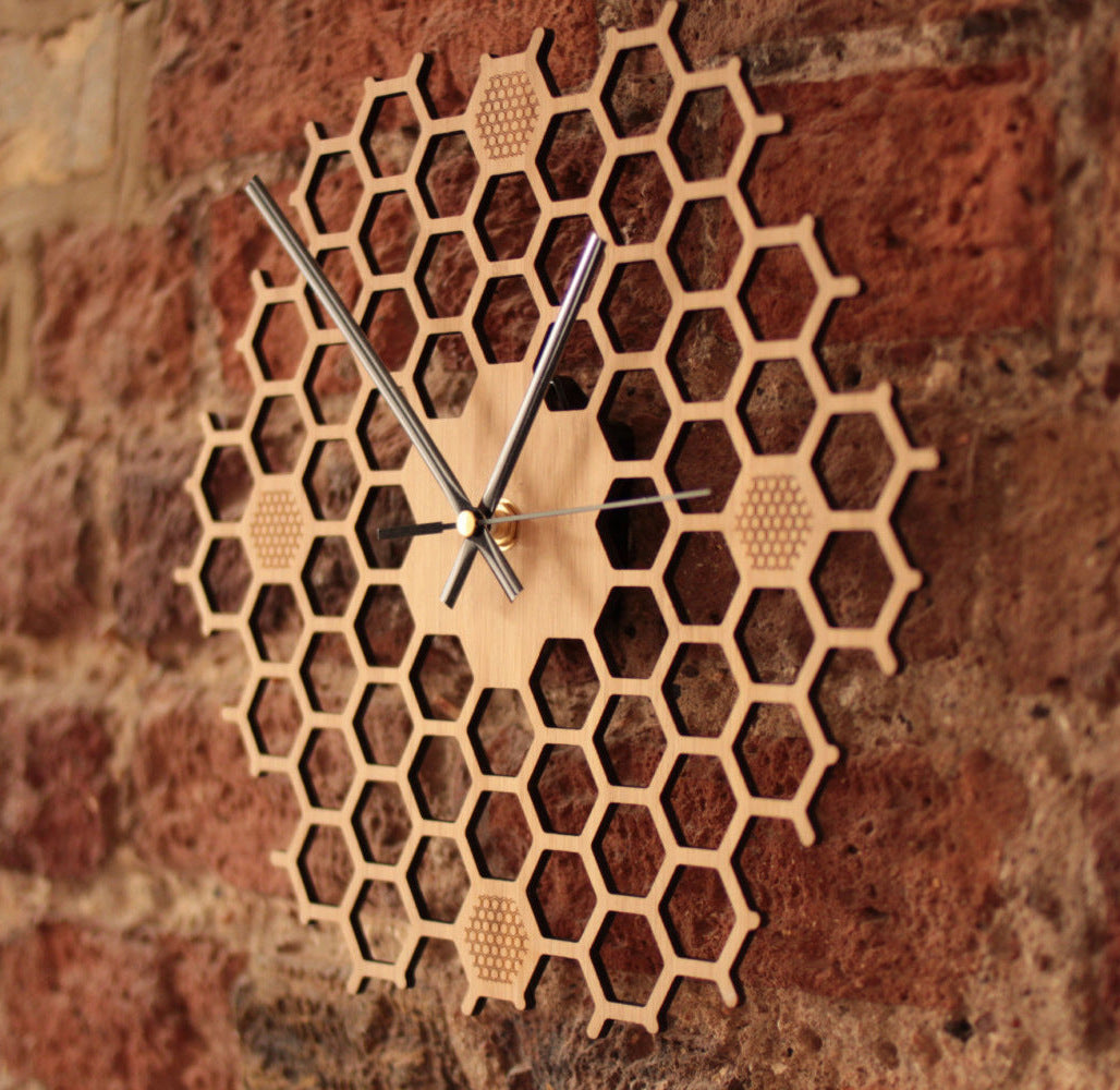 Hexagonal Log Honeycomb Wall Clock Pastoral Natural Bee Protection Association Wall Clock