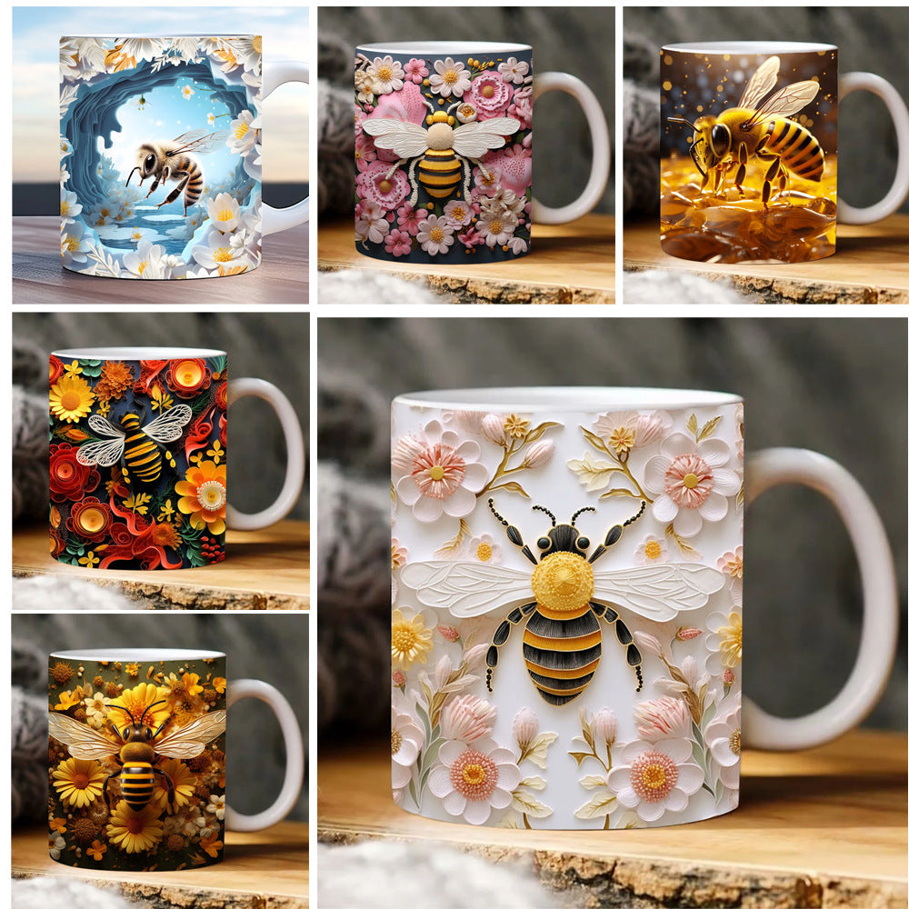 3D Bee Pattern Ceramic Coffee Mug
